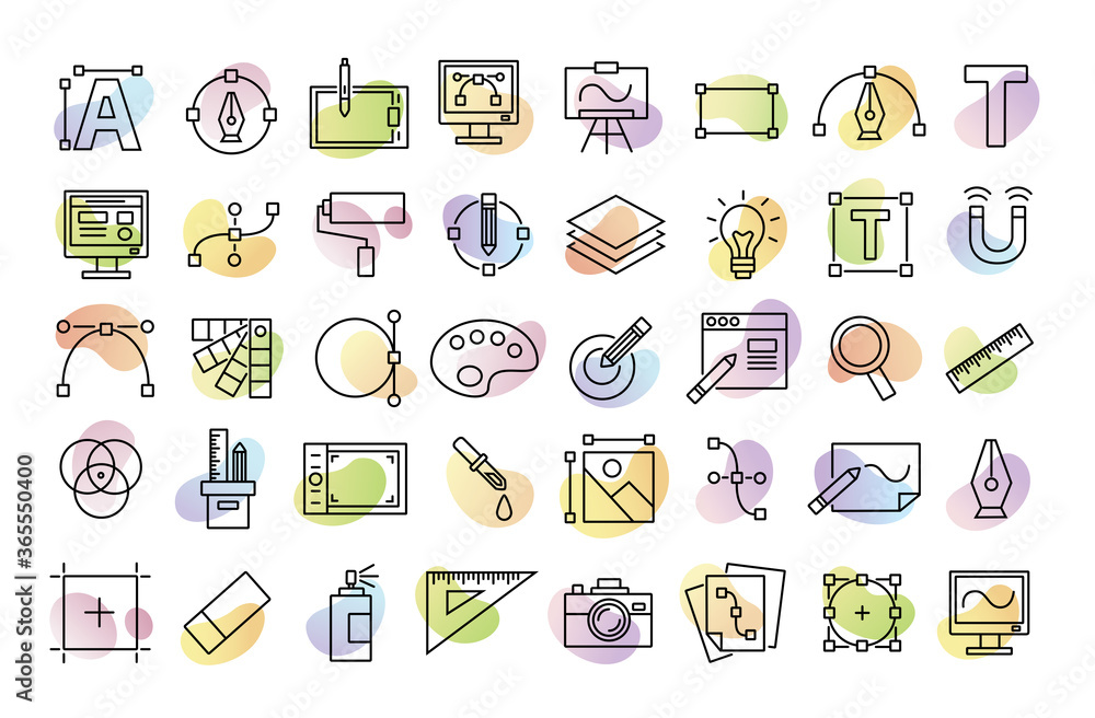 Set line icons of graphic design. Simple vector linear icons in a ...