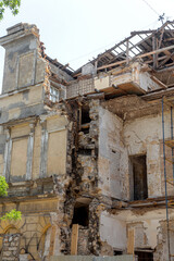 Wall Mural - As result of violation of building codes during reconstruction of an old historic building, house collapsed. Violation of technology of repair and restoration of old building led to its collapse