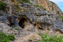 Mount Carmel, Israel. Cave Of A Prehistoric Human In Nahal Me'arot National Park