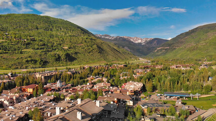 Canvas Print - Aerial view of Vail hotels and city homes, Colorado, USA