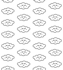 Wall Mural - Vector seamless pattern of hand drawn doodle sketch cloud with face isolated on white background