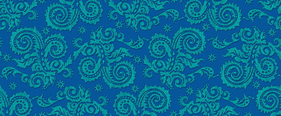 Seamless Paisley pattern in blue tones