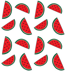 Sticker - Vector seamless pattern of colored hand drawn doodle sketch watermelon slice isolated on white background