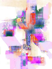 Wall Mural - Unique abstract original art digital design hand painted one of a kind artwork for artistic creative decorative use, oil painted collage color block effect and soft focus paint splash