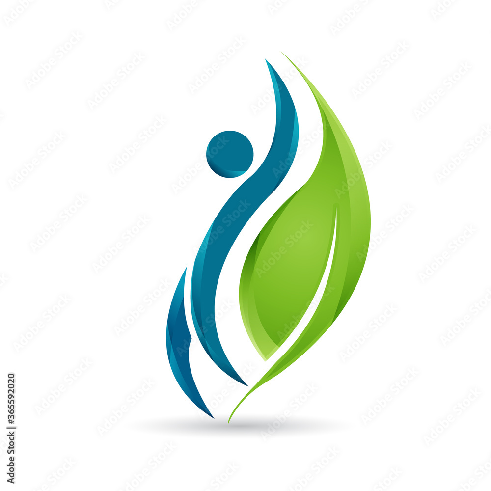 combination people icon with leaf herbal medicine logo design vector ...