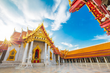 Wat Benchamabophit temple of Marble Temple blue sky with cloud,