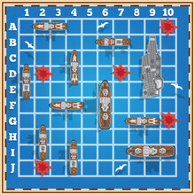 Sea Battle. Board Game. Vector Illustration.