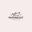 Paper boat logo retro vintage line art vector illustration
