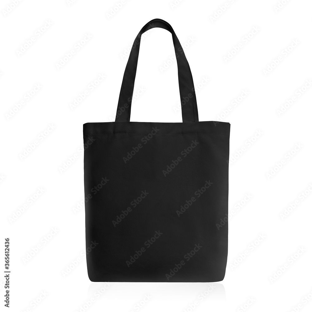 Classic Black Linen Fabric Fashion Cotton & Eco Friendly Tote Bag Isolated on White Background. Reusable Blank Canvas Bag for Groceries and Shopping. Design Template for Mock up. No People - obrazy, fototapety, plakaty 