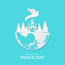 International Day Of Peace.Vector Illustration Of White Paper Cutout Doves.
