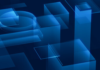Cyber blue isometric neon city virtual reality background. Abstract technology innovation future digital background. 3d rendering.