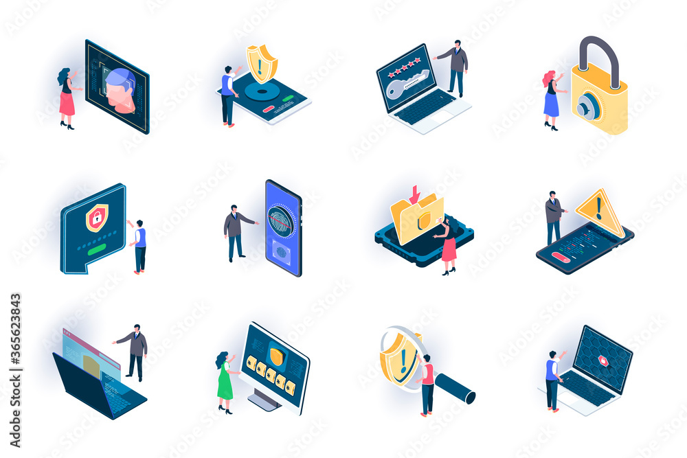 Cyber security isometric icons set. Secure of information flat vector ...