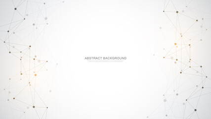 Abstract polygonal background with connecting dots and lines. Global network connection, digital technology and communication concept.