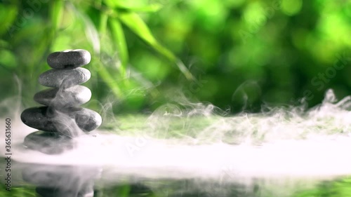 Fototapeta zen basalt stones and bamboo,spa still life