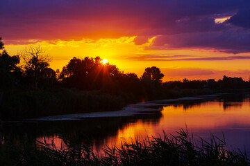 Lake on sunset