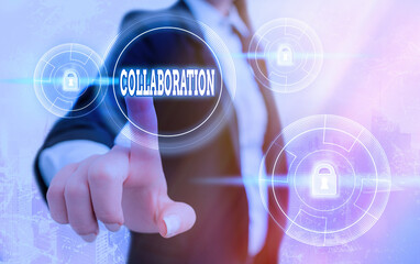 text sign showing collaboration. business photo showcasing process of two or more showing working to