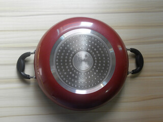 Red color non stick Karahi deep cooking pot with induction bottom surface