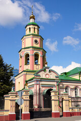 Kazan, Russia - September 3, 2019. Bell tower of the Church of the Descent of the Holy Spirit. The church was built in 1731-35. The bell tower was restored in 2015.