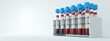 Coronavirus Covid19 test tubes in a rack. Medical screening and Covid tests production