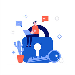 Cyber security vector illustration concept with characters. Data security, protected access control, privacy data protection. Modern flat style for landing page, web banner, infographics, hero images