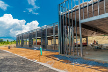 Metal Framework For New Commercial Building Under Construction