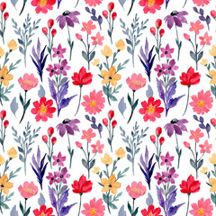 colorful wild floral watercolor seamless pattern