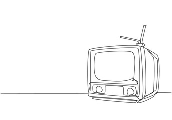 Wall Mural - One continuous line drawing of retro old classic television with antenna. Vintage analog tv entertainment item concept single line draw design vector graphic illustration