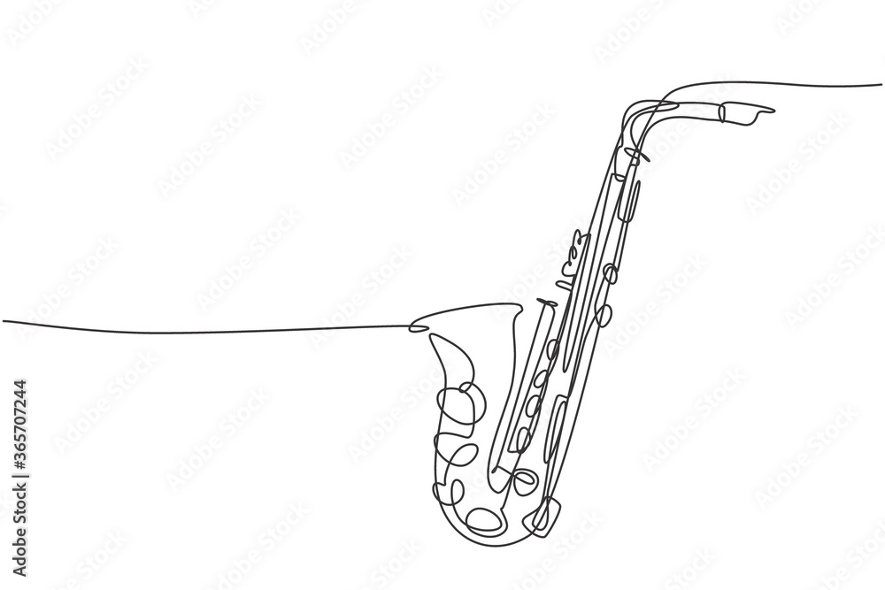 One continuous line drawing of classical saxophone. Wind music instruments concept. Modern single line graphic draw design vector illustration - obrazy, fototapety, plakaty 