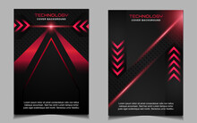 Abstract Futuristic Cover A4 Background Template With Red Technology Style Concept On Black Shapes. Modern Layout Vector Design Can Use Banner Gaming, Presentation Business Sport, Automotive Event