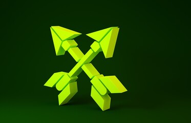 Sticker - Yellow Crossed arrows icon isolated on green background. Minimalism concept. 3d illustration 3D render.