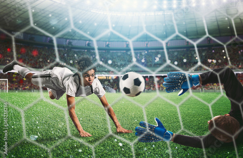 Fotomural Goalkeeper catches the ball in the stadium during a football game