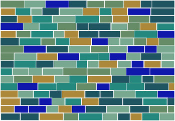 Wall Mural - Multicolor brick wall from nested rectangles vector background with six different colors, mosaic pattern with random white borders, useful for backgrounds, wallpapers and wrapping