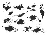 Fototapeta Psy - Vector black and white ink splash, blot and brush stroke, spot, spray, smudge, spatter, splatter, drip, drop, ink blob brush, paint spot, spray, smudge Grunge textured elements for design, background.