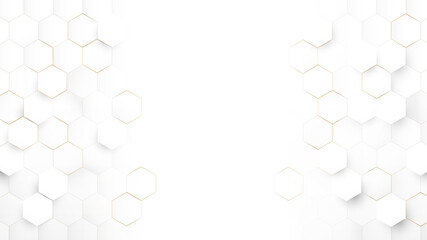 Wall Mural - Abstract Technology, Futuristic Digital Hi Tech Concept. Abstract White and Gold Hexagonal Background. Luxury White Pattern. Vector Illustration
