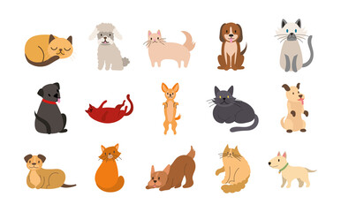 Sticker - bundle of cats and dogs set icons