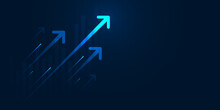 Light Arrow Up Circuit On Dark Blue Background With Copy Space Illustration, Business Growth Concept.