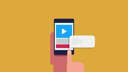 Wall Mural - video content marketing, audience interacting with online video on mobile screen, sharing online vid