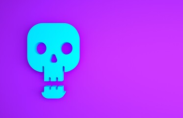 Sticker - Blue Skull icon isolated on purple background. Happy Halloween party. Minimalism concept. 3d illustration 3D render.