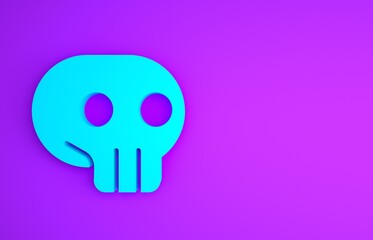 Sticker - Blue Skull icon isolated on purple background. Minimalism concept. 3d illustration 3D render.