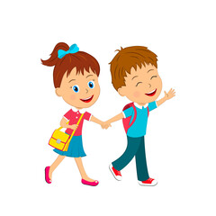 Wall Mural - kids,  boy and girls are going to school, vector, illustraton