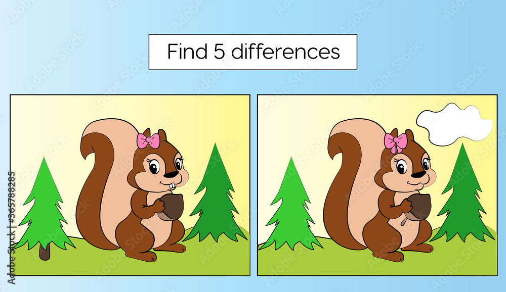 Find differences for children - squirrel with a nut in the forest Stock ...