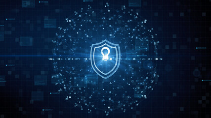 Shield Icon of Cyber Security. Digital Data Network Protection. High speed connection data analysis. Technology data binary code network conveying. Future technology digital background