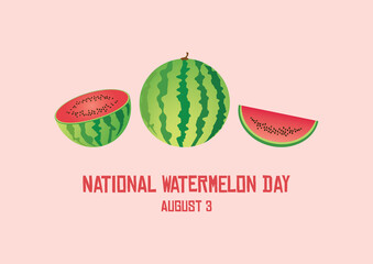 Wall Mural - National Watermelon Day vector. Juicy summer fruits vector. Slice of watermelon icon vector. Watermelon Day Poster, August 3