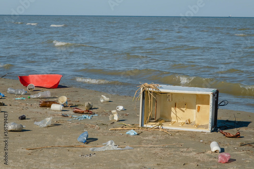 Plastic pollution on the Black Sea coastline in Danube Biosphere Reserve. Coronavirus is contributing to pollution, as discarded face masks clutter Black Sea beaches along with plastic and other trash