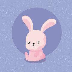 Sticker - cute rabbit cartoon with frame circular