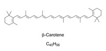 Beta-Carotene, Chemical Structure. Organic, Strongly Colored Red-orange Pigment In Fungi, Plants And Fruits. Most Common Form Of Carotenes In Plants. Used As Food Coloring, E160a. Illustration. Vector