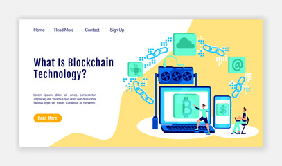 Wall Mural - blockchain technology landing page flat color vector template