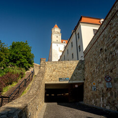 Wall Mural - not ordinary view of Bratislava castle from behind part of castle mural