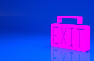 Pink Exit icon isolated on blue background. Fire emergency icon. Minimalism concept. 3d illustration. 3D render..