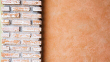 Old Brown Cement Wall Grunge Orange Wall And Brick Block For Background
